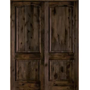 48 in. x 96 in. Rustic Knotty Alder 2-Panel Universal/Active Black Stain Wood Double Prehung Interior Door with Arch-Top