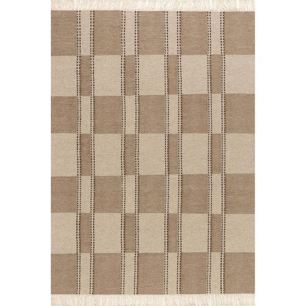 Corbett Fringed Wool Beige 10 ft. x 14 ft. Patio Rug
