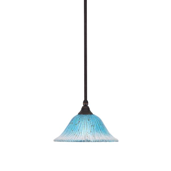 Unbranded Sparta 100-Watt 1-Light Dark Granite Shaded Pendant Mini Pendant Light with Teal Crystal Glass, No Bulb Included