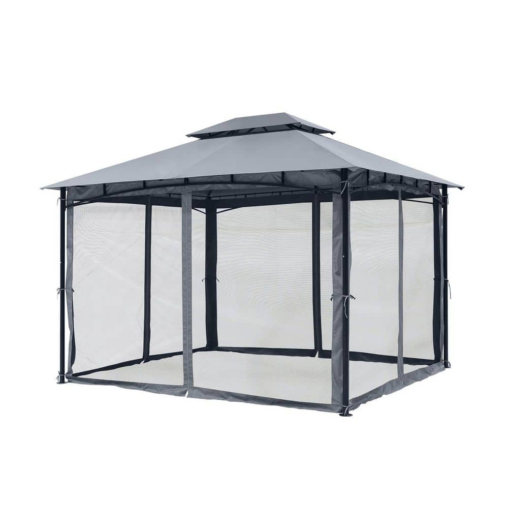 10 ft. x 12 ft. Gray Patio Metal Gazebo with Rectangular Double Roof Soft Top and Mosquito Netting price history on PriceWatchPro