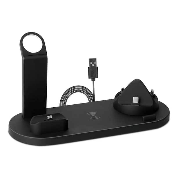 phyfalip Wireless Charger Dock 4-in-1 10-Watt Fast Charging Station in Black