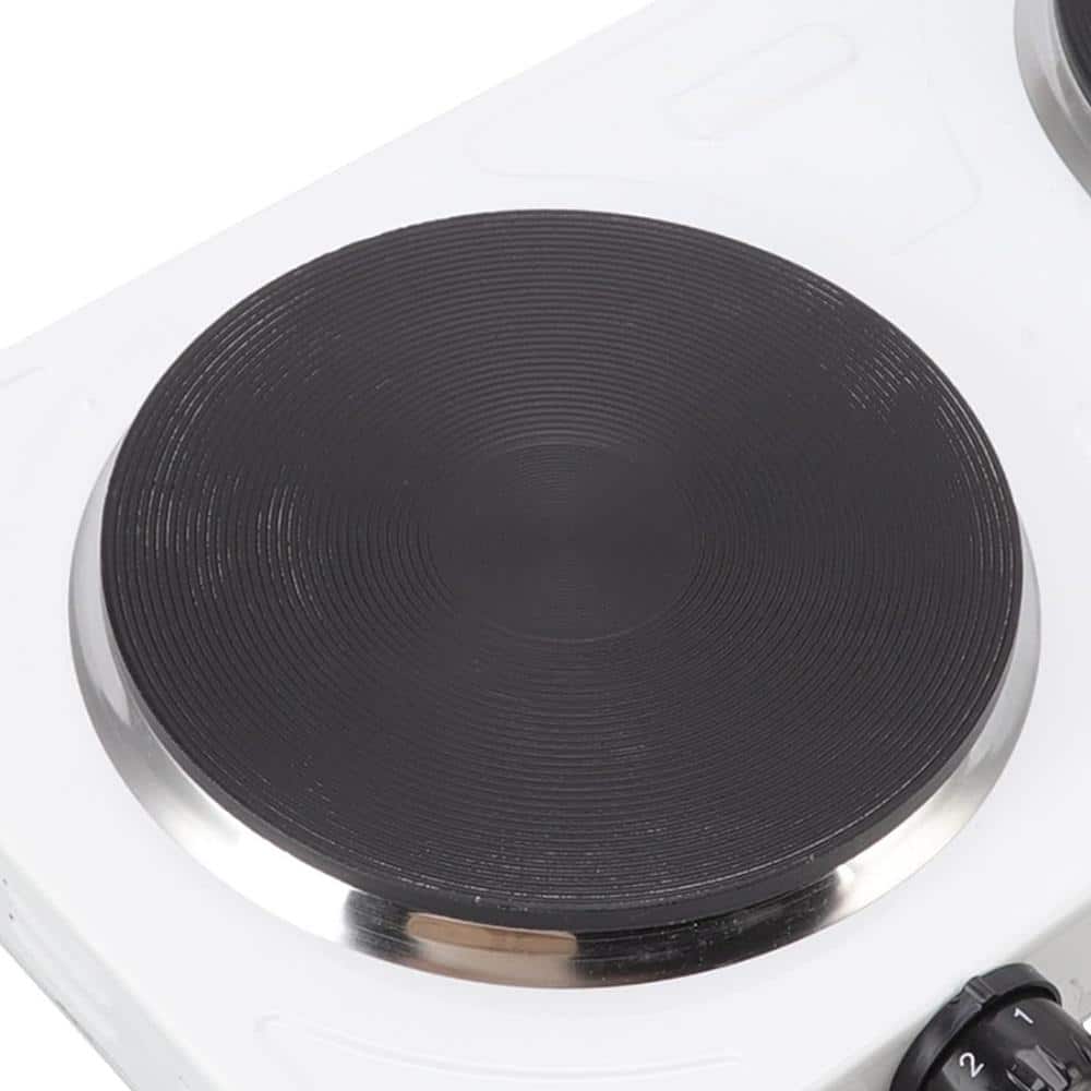 White Aluminum 2000 Watt Electric Double Burner Hot Plate