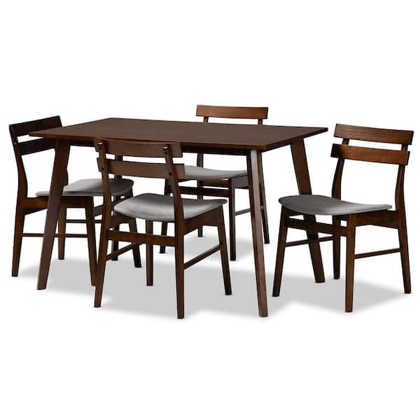 Baxton Studio Eleri 5-Piece Light Grey and Walnut Dining Set