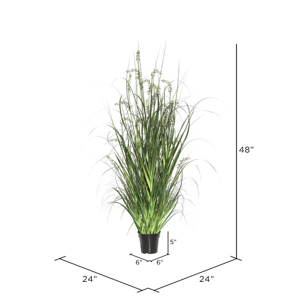 48" Green Faux Potted Grass Plant in Black Pot