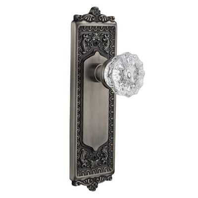 Egg and Dart Plate 2-3/8 in. Backset Antique Pewter Privacy Bed/Bath Crystal Glass Door Knob
