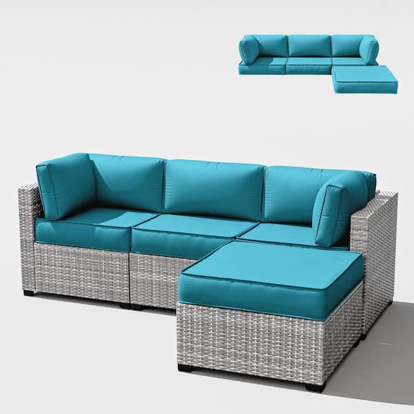 Kimunuk 25.6 in. x 25.6 in. x 4 in. (9-Piece) Deep Seating Outdoor Lounge Chair Sectional Cushion Lake Blue