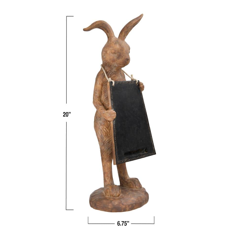 Brown Resin Rabbit Figurine with Chalkboard, 19.88" Height