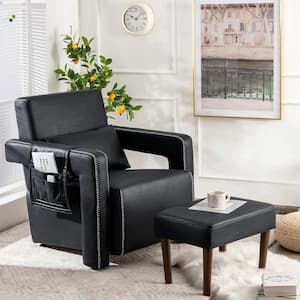 31 in. Width Black Modern Berber Fleece Single Sofa Chair w/Ottoman and Waist Pillow