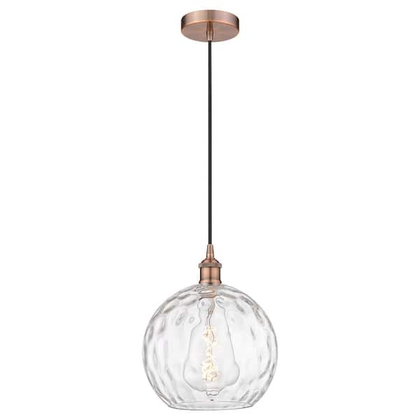 Athens Water Glass 60-Watt 1-Light Antique Copper Standard Mini Pendant Light with Clear Glass Shade, No Bulbs Included