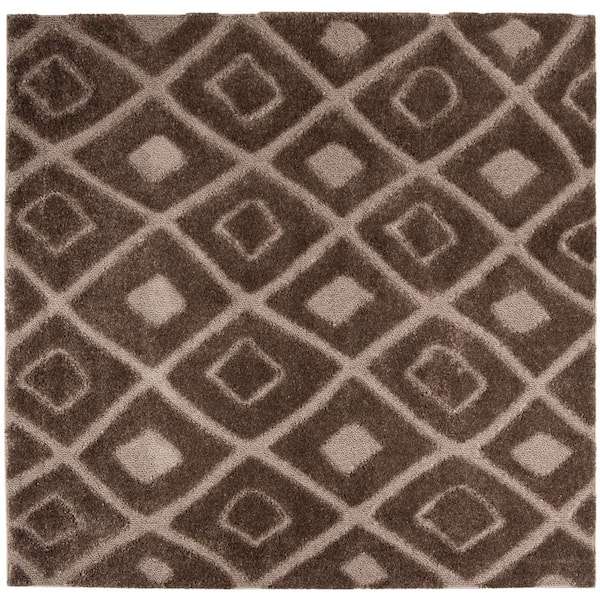 Olympia Shag 7 ft. x 7 ft. Mushroom Diamond High-Low Square Area Rug