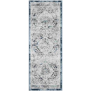 Vintage Medallion Blue 2 ft. 3 in. x 7 ft. 3 in. Indoor with Non-Slip Back in Area Rug