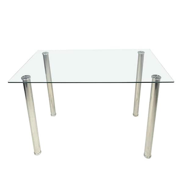 Karl home 47.2 in. Rectangle Silver Glass Top Dining Table (Seats 4)