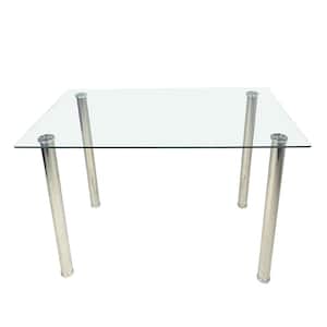 47.2 in. Rectangle Silver Glass Top Dining Table (Seats 4)