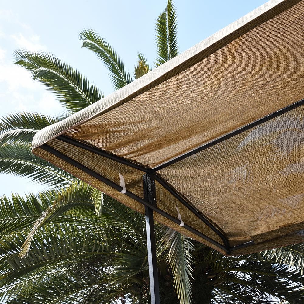 Taupe and Greige 3-Piece Outdoor Bar Set with Canopy and Storage