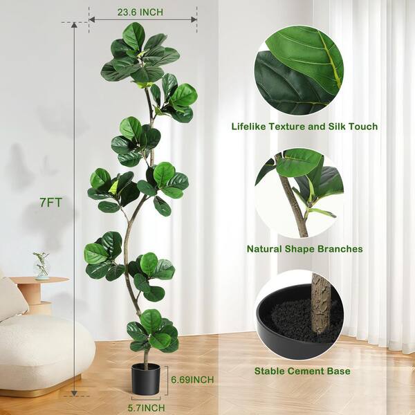 Premium Large 7ft. Artificial Fiddle Leaf Fig Tree in Stylish