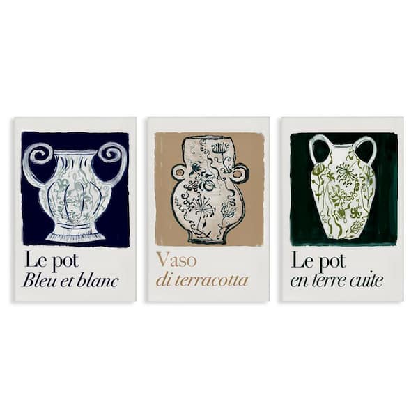 Stupell Industries French Floral Vases by cartissi 3-Pieces Unframed Typography Graphic Art Print 30 in. x 20 in.