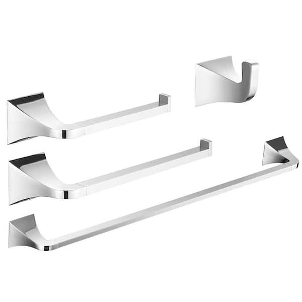 taholi Brass 4 Pieces Bath Hardware Set with 24 in. Towel Bar, Toilet Paper Holder and Towel Hook in Chrome