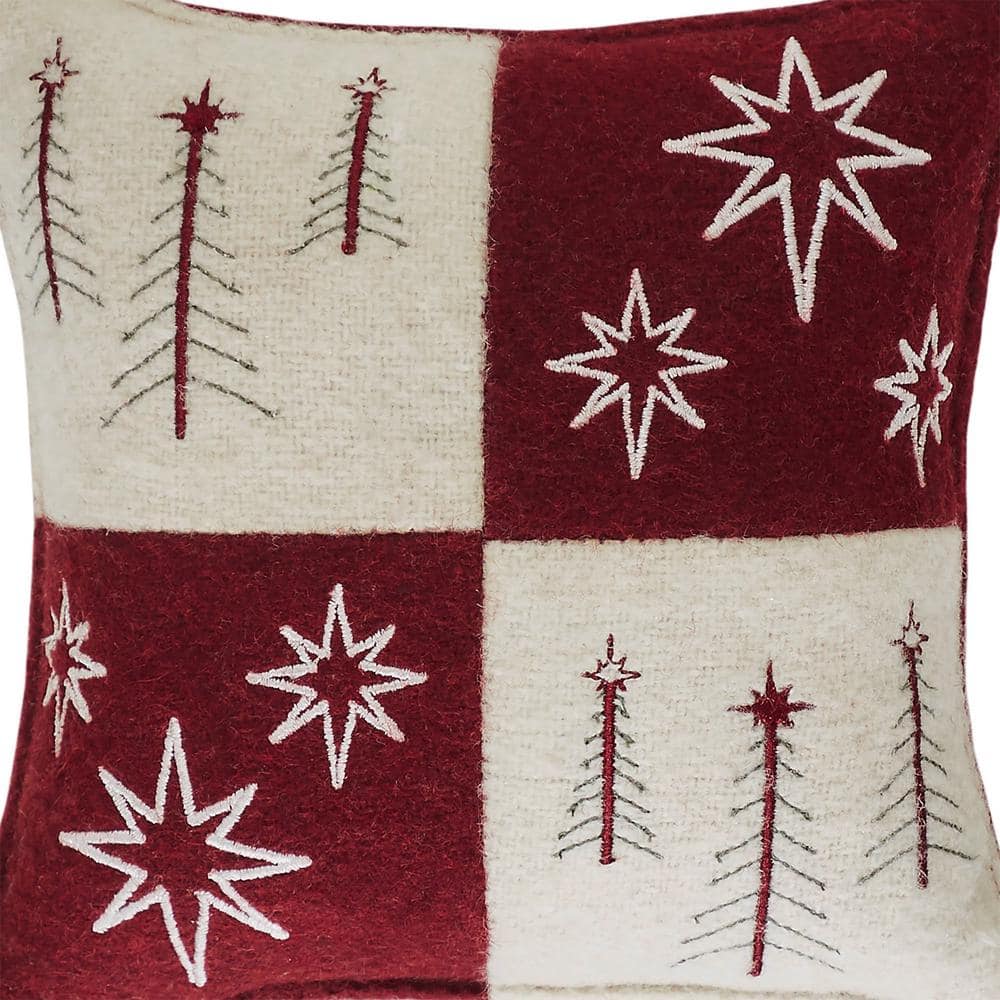 Burgundy and Creme Embroidered Christmas Patch Pillow 6x6