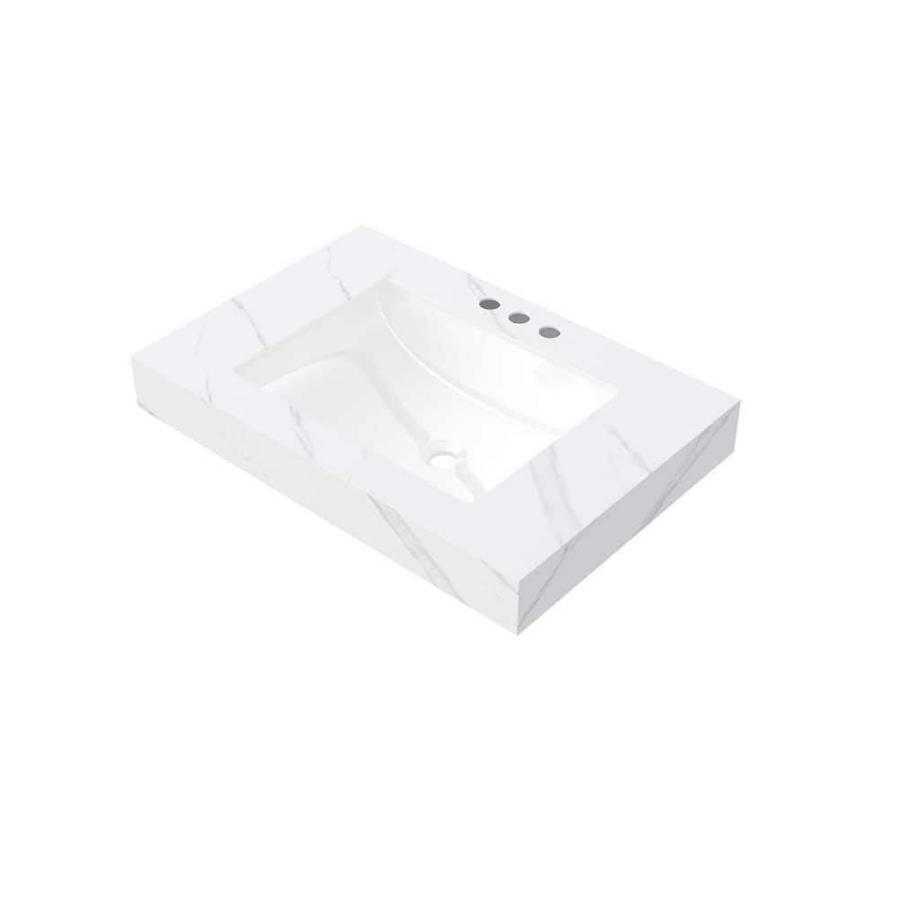 30 in. 19 in. Drop-In Sink Bathroom Sink in Carrara White with Sintered Stone Countertop and Ceramic Basin price history on PriceWatchPro