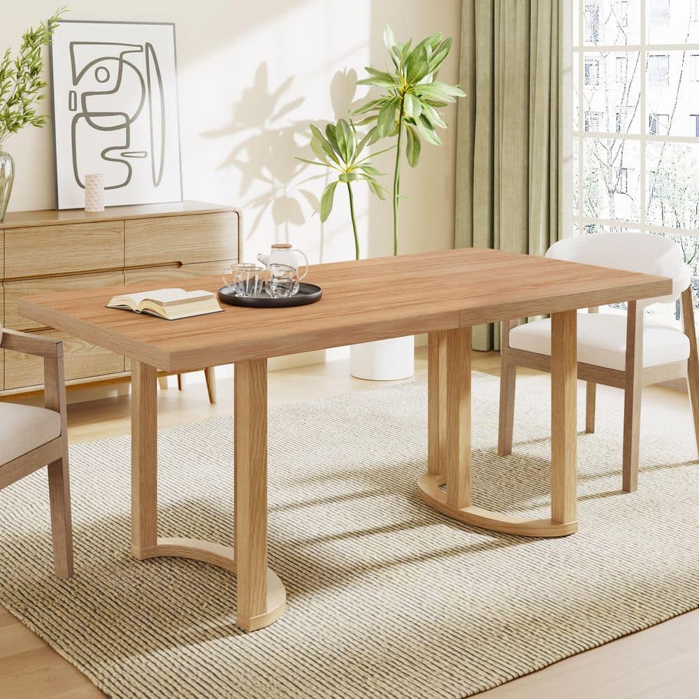 Aiden 69 in. Natural Wood Double Pedestal Rectangular Dining Table, Seats 6 price history on PriceWatchPro