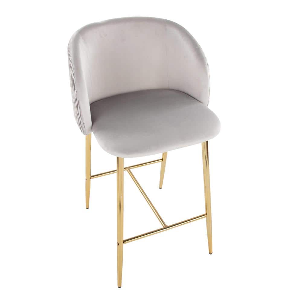 Gold Metal and Silver Velvet Counter Stools Set of 2