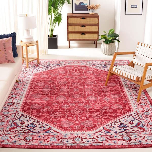 Brentwood 7 ft. x 7 ft. Blue/Red Oriental Ornate Border Square Area Rug