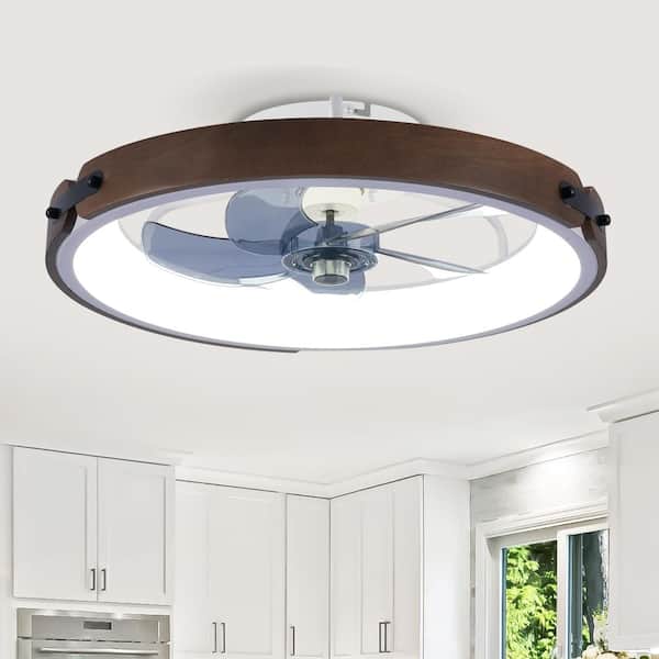 20 in. Brown Caged DC Motor Reversible Flush Mount Ceiling Fan with Remote Control 3000-6500K Dimmable