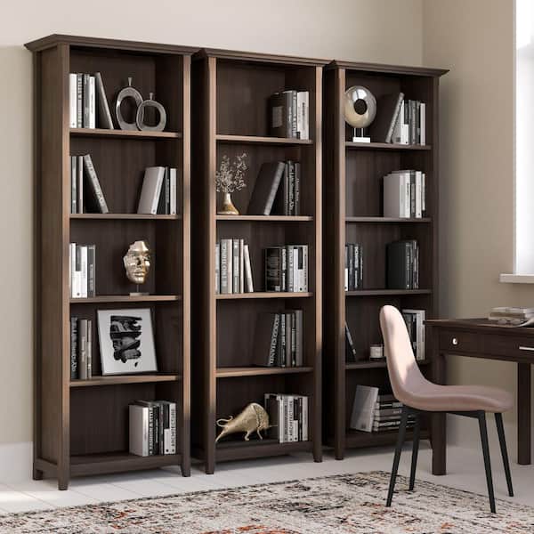 Simpli Home Acadian 72 in. Tall Brunette Brown SOLID WOOD 5-Shelf