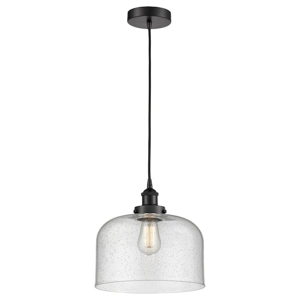 Bell 60-Watt 1-Light Matte Black Standard Mini Pendant Light with Seeded Glass Shade, No Bulbs Included