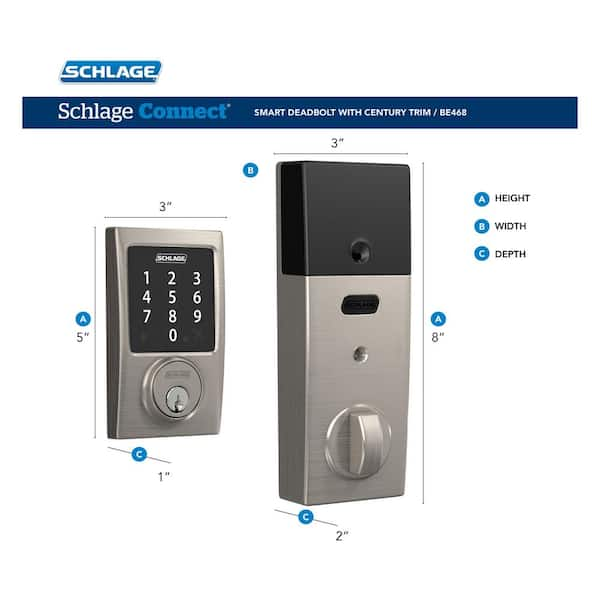 Schlage Century Satin Nickel Electronic Connect Smart Deadbolt - Z 