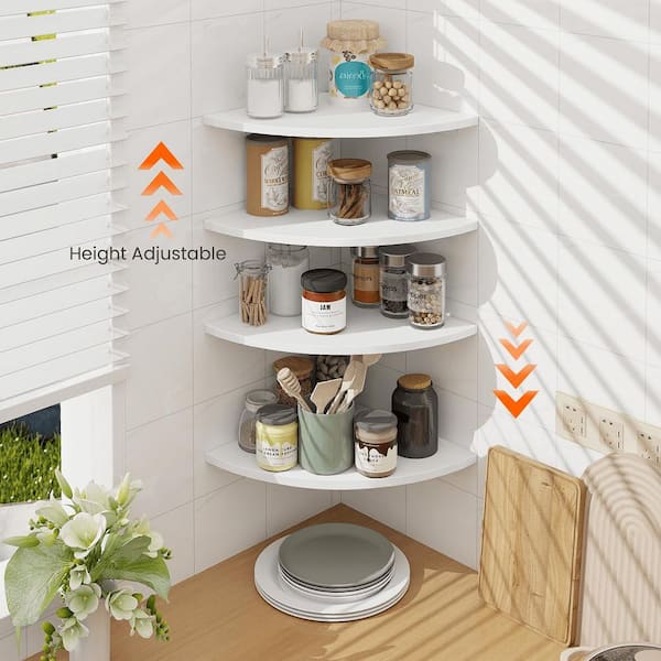 White Shelf / 丸窓 12 in. W x 12 in. D White Corner Shelf Set of 4,4 Tier Rounded