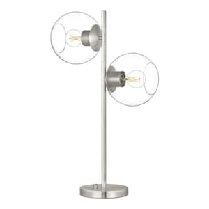 Vista Heights 24.5 in. Brushed Nickel 2-Light Standard Table Lamp With Clear Glass Globe Shade