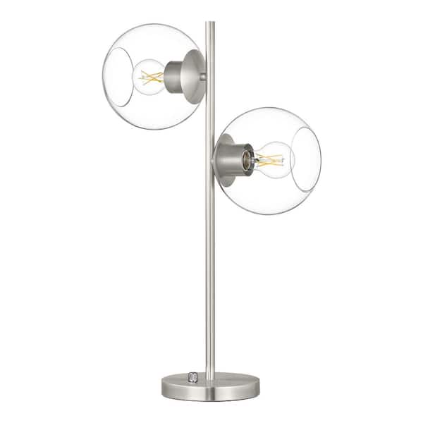 Hampton Bay Vista Heights 24.5 in. Brushed Nickel 2-Light Standard Table Lamp With Clear Glass Globe Shade