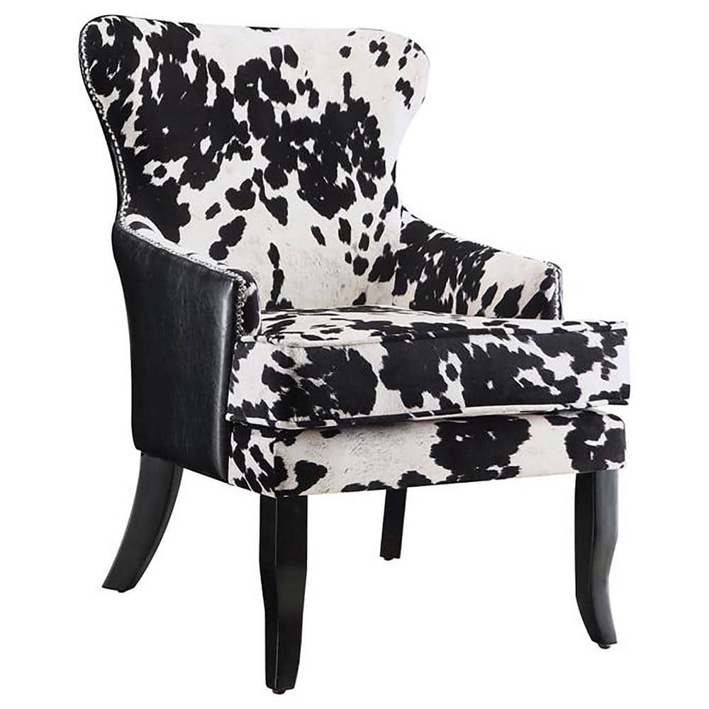 Black and White Cowhide Print Microfiber Accent Chair