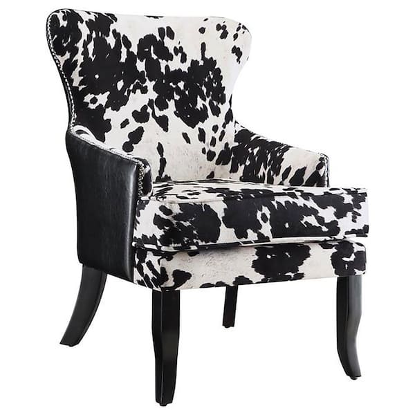 Trea Black and White Microfiber Cowhide Print Accent Chair