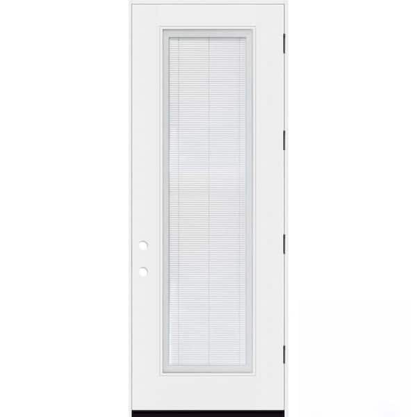Legacy 32 in. x 96 in. Full Lite Clear White Mini-Blind Glass LHOS Unfinished Fiberglass Prehung Front Door 4-9/16 Jamb