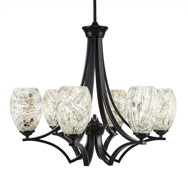Unbranded Clevelend 6-Light Matte Black Round Chandelier with 5 in. Natural Fusion Glass Shades, No bulbs included