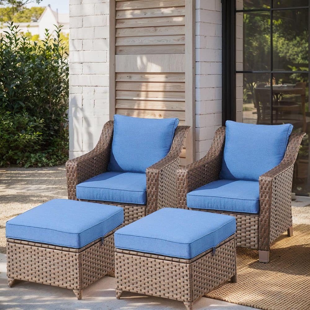 Slimline 4-Piece Brown Wicker Patio Conversation Set with Blue Olefin Cushions and 4 in. Wide Armrest/Lounge Chairs price history on PriceWatchPro