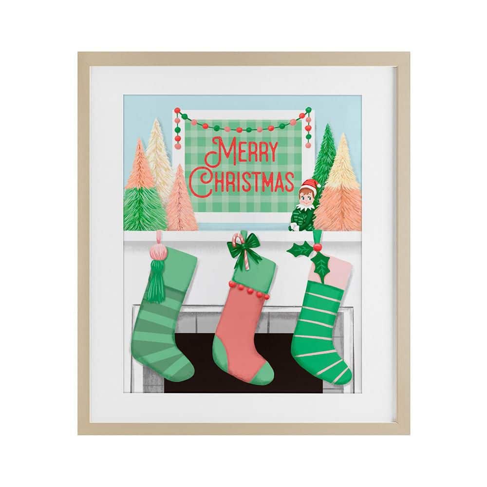 Merry Christmas Green Stockings by Jilly Jack Designs 1 Piece Birch Framed Graphic Typography Art Print 21 in. x 17 in. price history on PriceWatchPro