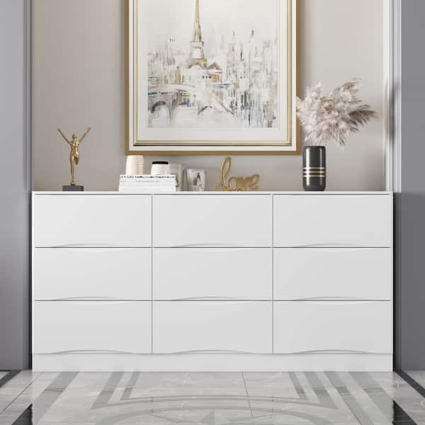 9-Drawer White Wood Bedroom Furniture Dresser Modern Style 31.5 in. H x 63 in. W x 15.6 in. D