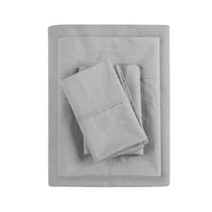 Grey Twin 200 Thread Count Relaxed Cotton Percale Sheet Set