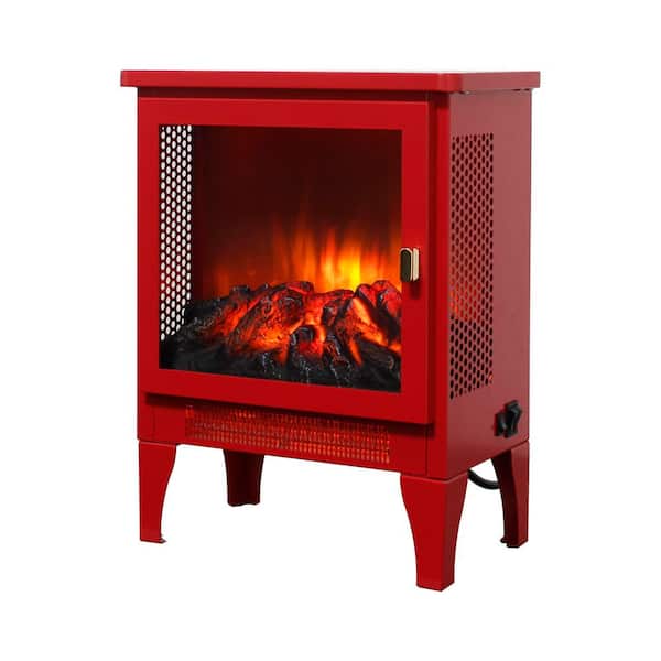 14 in. Freestanding Fireplace Heater 400 sq. ft. Electric Stove,1400W/700W Heat,3D Flame Effect,Safety Protection,Red