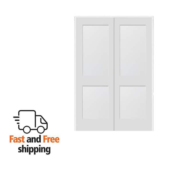 60 in. x 80 in. 2-Panel Flat Square Sticking Primed Composite Both Active Solid Core MDF Double Prehung Interior Door