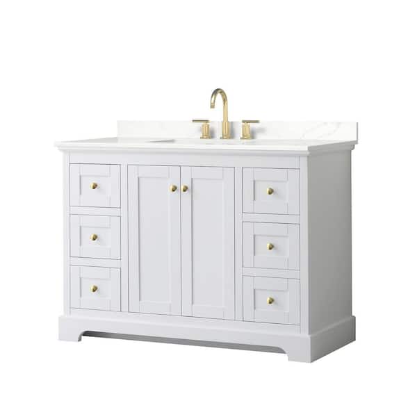 Wyndham Collection Avery 48 in. W x 22 in. D x 35 in. H Single Bath Vanity in White with Giotto Quartz Top