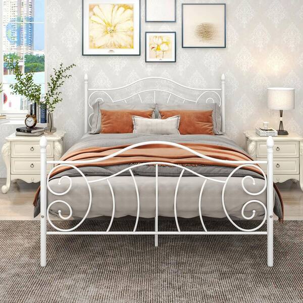 White Queen Size Metal Bed Frame, White Queen Size Headboard And Frame