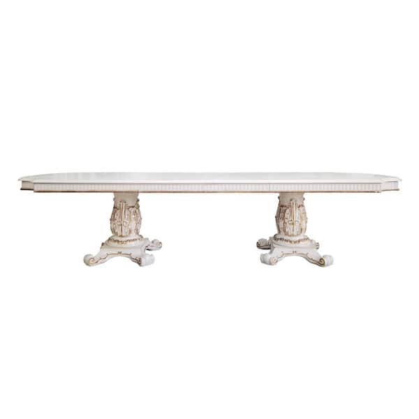 Acme Furniture Vendome Antique Pearl Finish Wood 48 in. Column Dining Table Seats 10-Plus