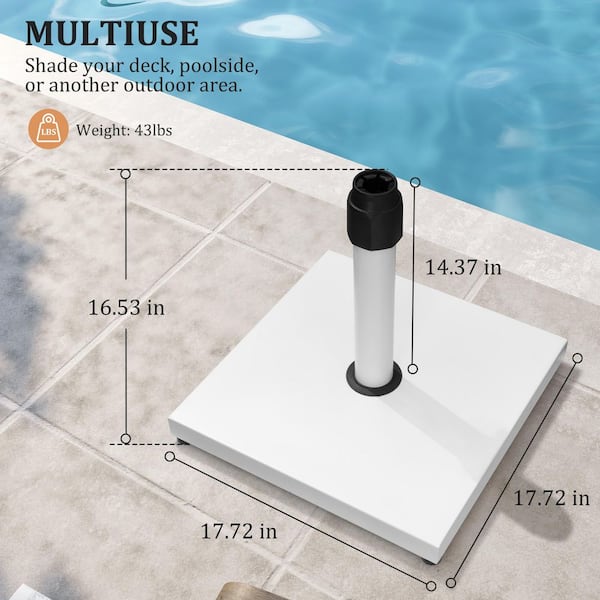 43 lbs. Square Metal Concrete Outdoor Patio Umbrella Base Holder in White for Patio Market Umbrella Table Umbrella