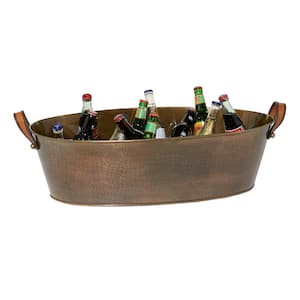 Bronze Metal Long Ice Bucket with Leather Strap Handles