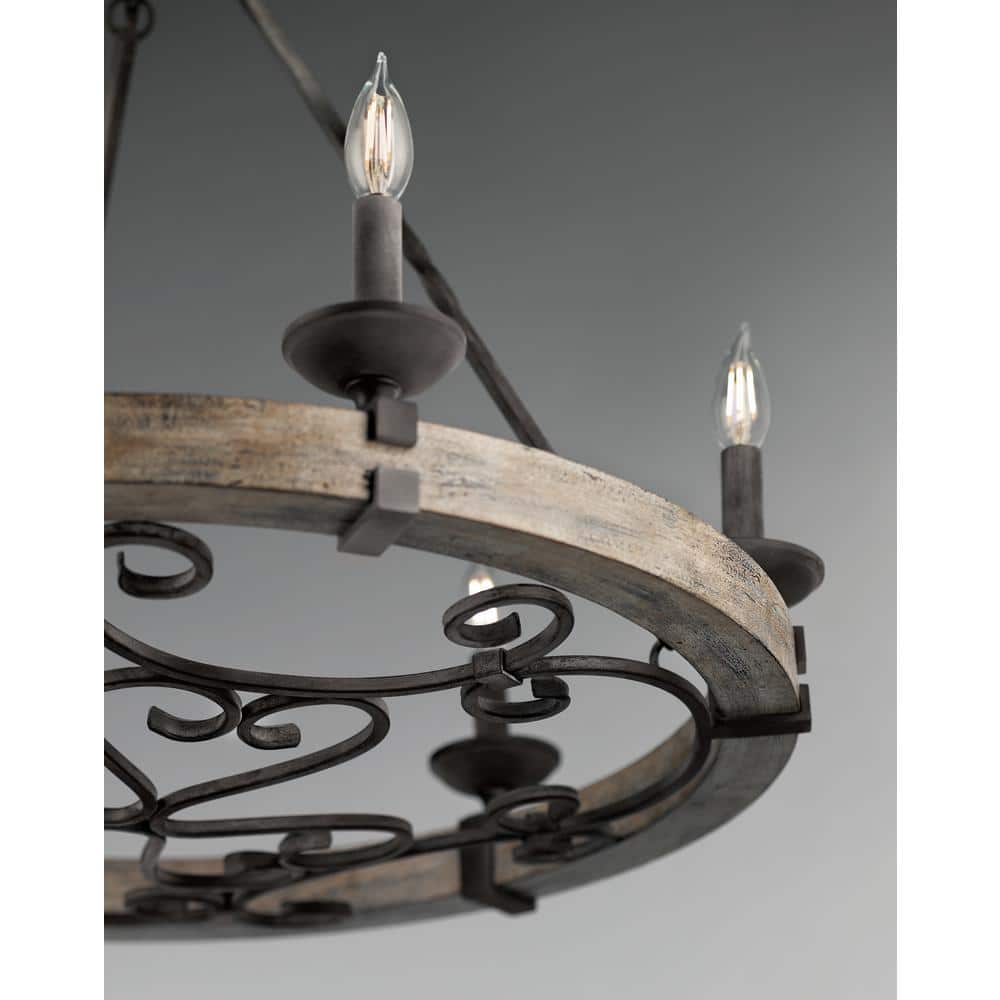 Taulbee 28.5" Grey Bronze Rustic Wagon Wheel Chandelier