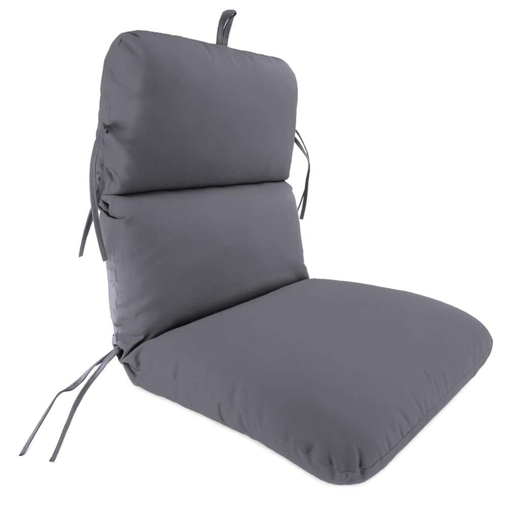 Charcoal Gray Polyester Outdoor Dining Chair Cushion with Ties
